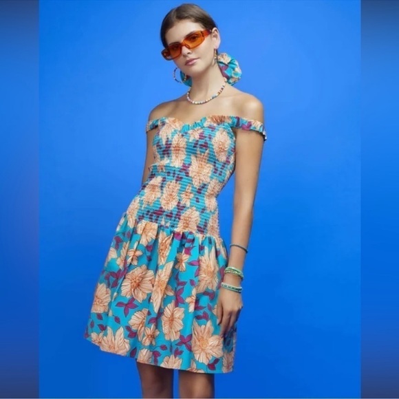 Autumn Adeigbo Cassie Floral Smocked Bodice Fit & Flare Sundress Size 2 - Picture 1 of 4
